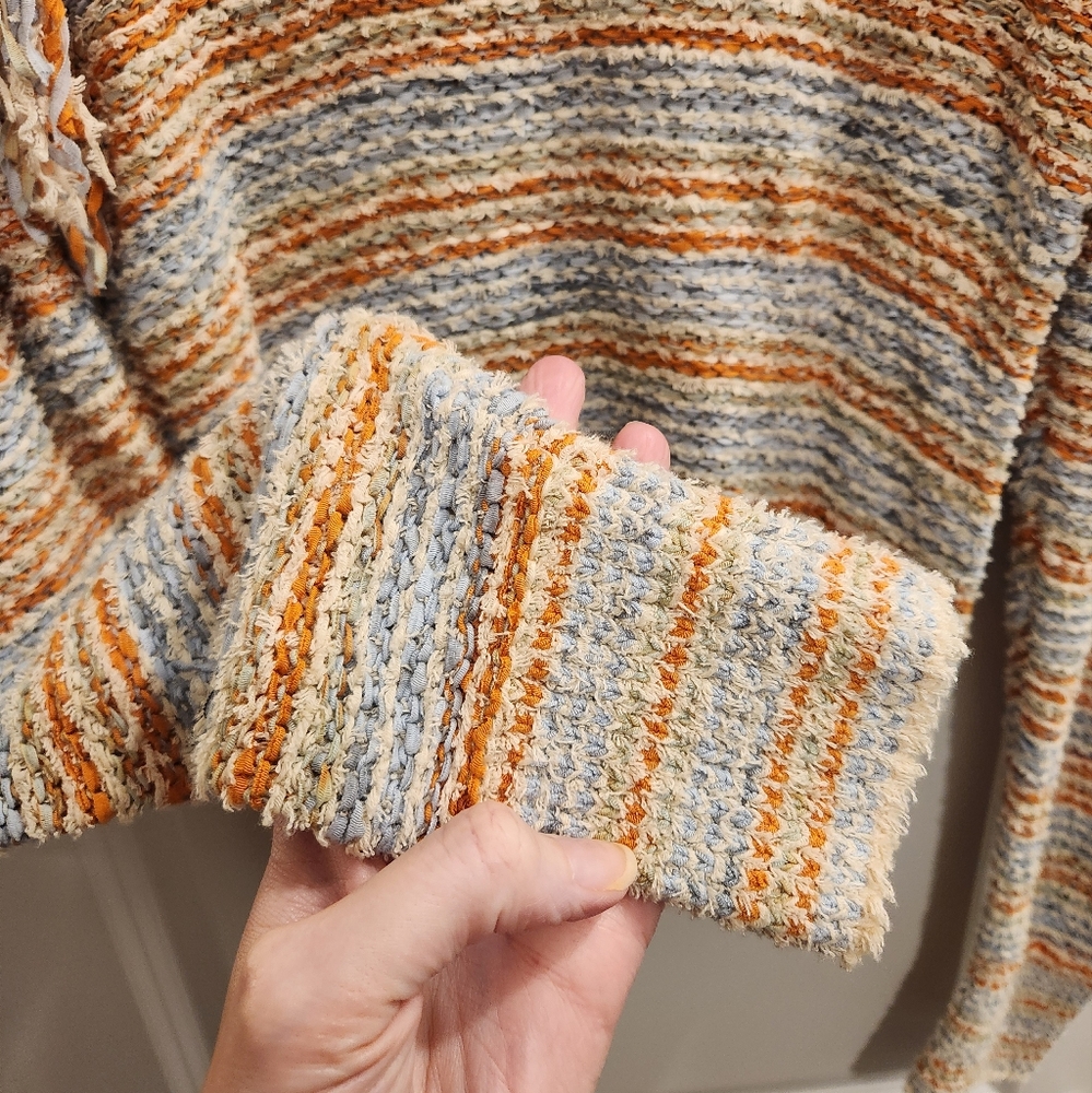 Ulla Johnson Orange And Blue Arquette Fringed Striped Sweater In Lily Size Small - Picture 12 of 14